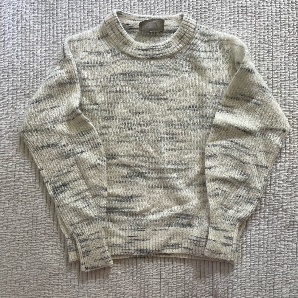 Everlane Alpaca Cocoon Crew Cream and Grey Sweater